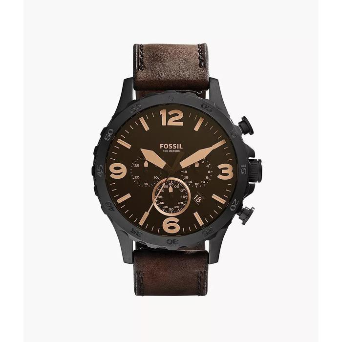 Fossil Nate Brown Leather Chrono Jam Tangan Pria 50MM JR1487