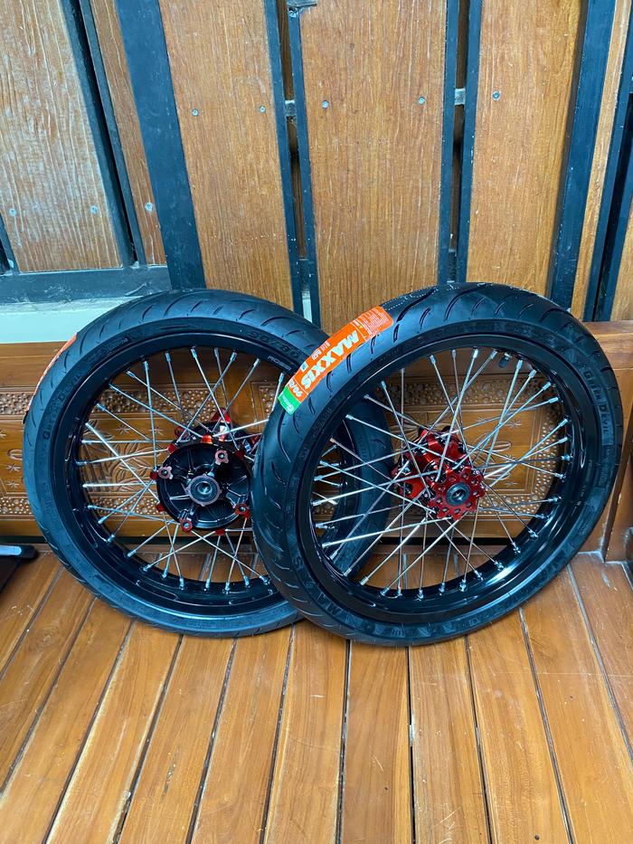 Wheelset Semi Cacing CRF 185/215 Ban Maxxis Baru Ring 17 Roda Surex CRF Ban Maxxis