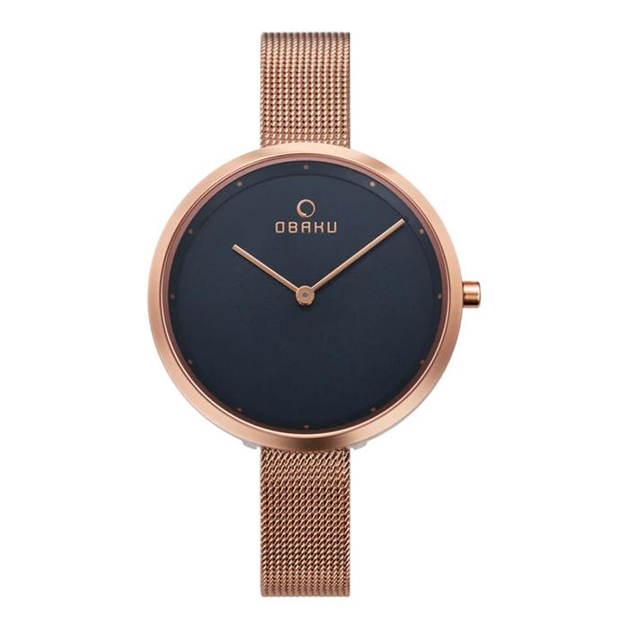 Jam Tangan Wanita Obaku V227LXVLMV Dok Azure Blue Dial Rose Gold Mesh Strap