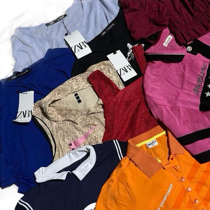 Crop top lucu, Zara murah meriah Wanita Polos Atasan Panjang Kaos Baju Kerah Dewasa Katun Kancing