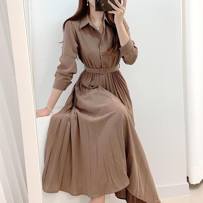 Gaun Wanita Korean Plisket Elegan Tanpa Sabuk Premium NAJWA Lorra