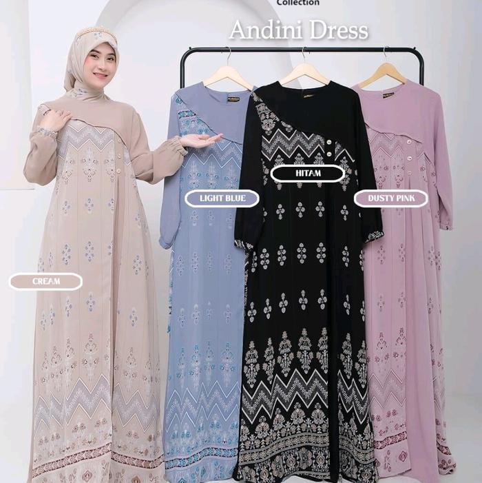 ANDINI DRESS Gamis cringkel premium kombi ceruty motif kekinian best seller terlaris