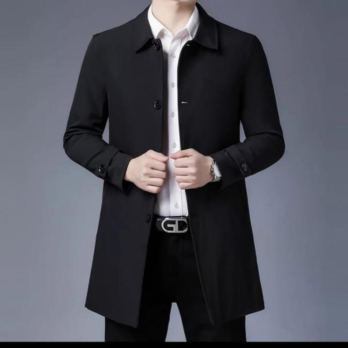 long coat like korea rapih keren Abu Formal Hitam Maroon Merah Navy Nyaman Santai Pria Panjang Blaze