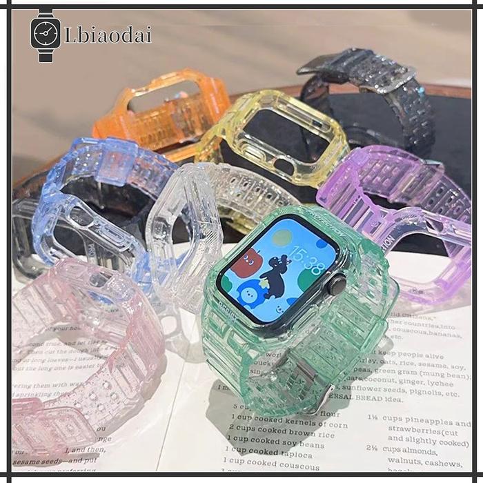 TT27 - Transparent Case Strap for Iwatch Apple Watch Se 2 Series 9 8 7 6 5 4 3 2 1 SE Glacier Sport 