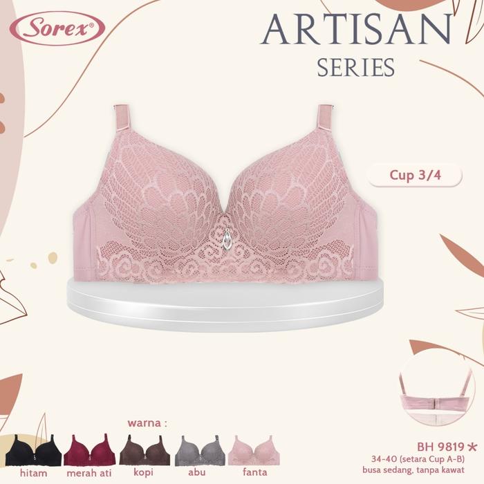Bra Sorex 9819 Elegant Brukat / Bh Wanita Busa Tanpa Kawat Push Up Cup A-B | Bwr