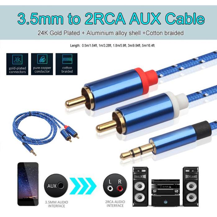 Kabel RCA 3.5Mm Ke 2RCA Splitter HiFi Stereo RCA Jack 3.5 Kabel RCA