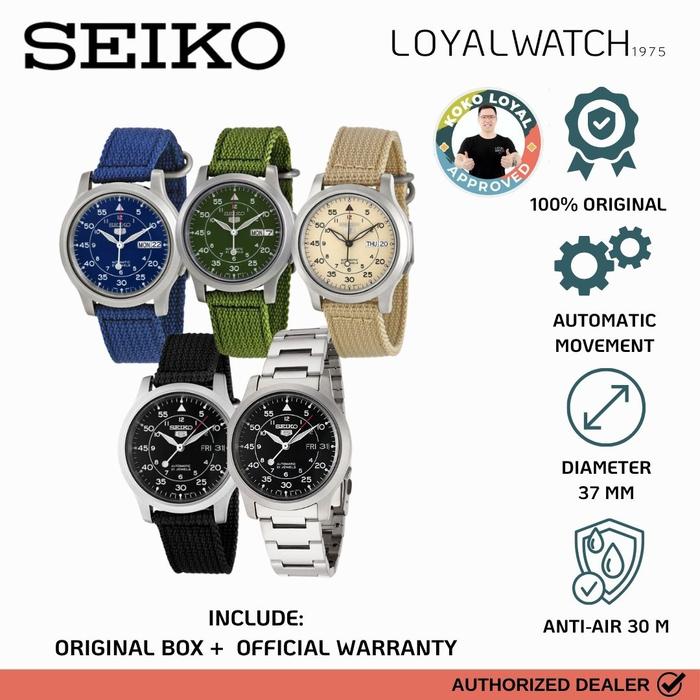 Jam Tangan Seiko 5 Military Discontinue Automatic Pria Arabic Day Sporty Canvas Stainless Steel SNK 