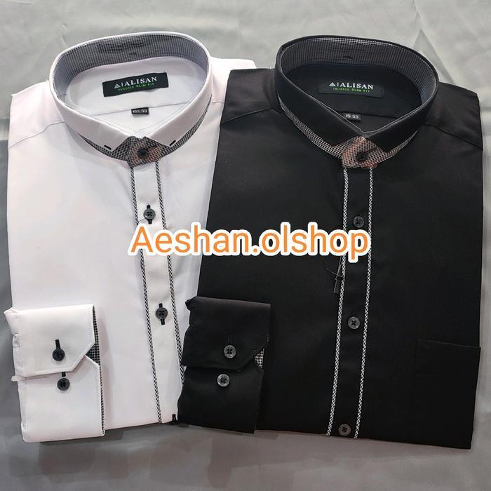 Terbaru Kemeja Pria Alisan Krah Koko Slimfit Lengan Panjang