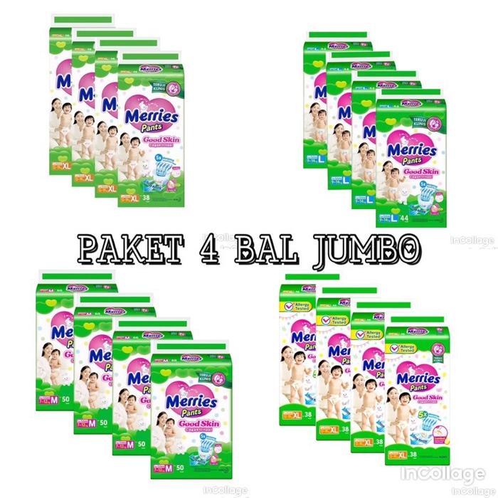 Merries Pants Good Skin Jumbo Paket 1 Karton 4 Bal M50/L44/Xl38/Xxl28 Popok Bayi #Gratisongkir