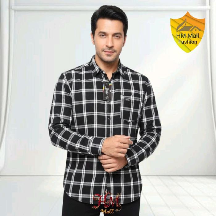 HM Mall Fashion Kemeja Flanel Pria Kwalitas Premium Lengan Panjang Unisex Kemeja Kerja Motif Kotak N