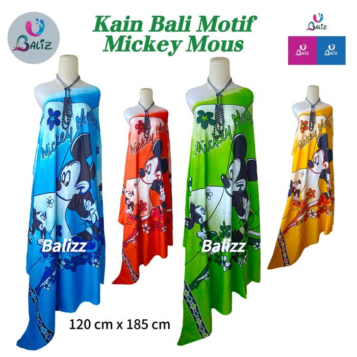 Kain Bali Pantai - Kain Bali Motif Karakter MickeyMous JUMBO - Sarung Pantai - Sarung Bali - Kain Pa
