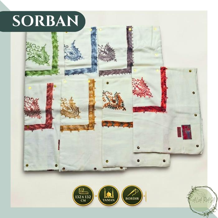 Sorban Imamah Yamani Qutroh Hijazi Ghobanah Bordir Sulam Yaman Premium Haji