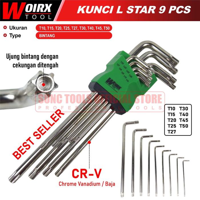 Kunci L BINTANG 1 Set 9 Pcs Kunci L Star Panjang