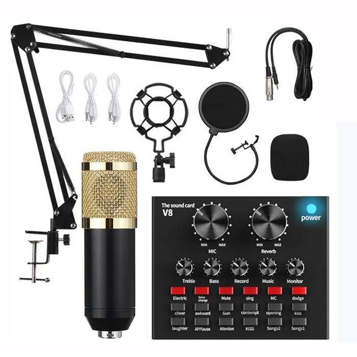 Professional Condenser Microphone Kit with V8 Sound Card Set for Live