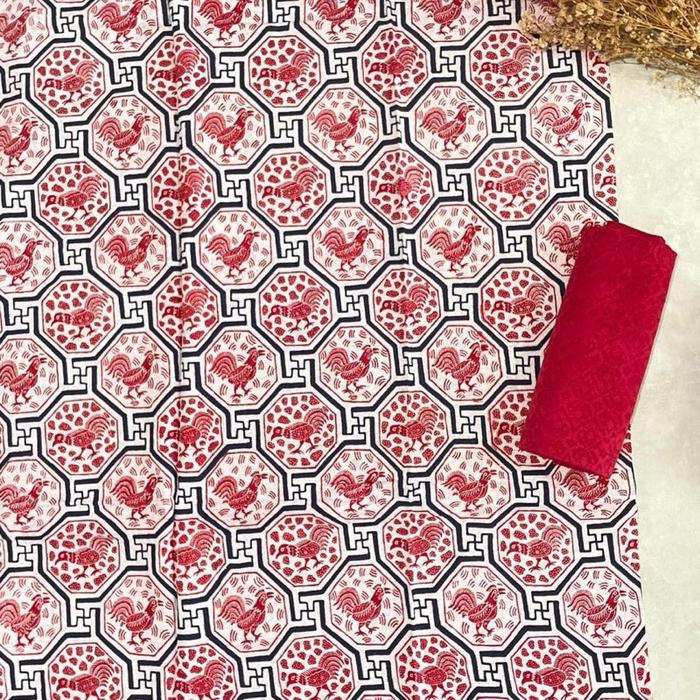Kain batik handprint bahan doby motif angkin ayam set dobby polos
