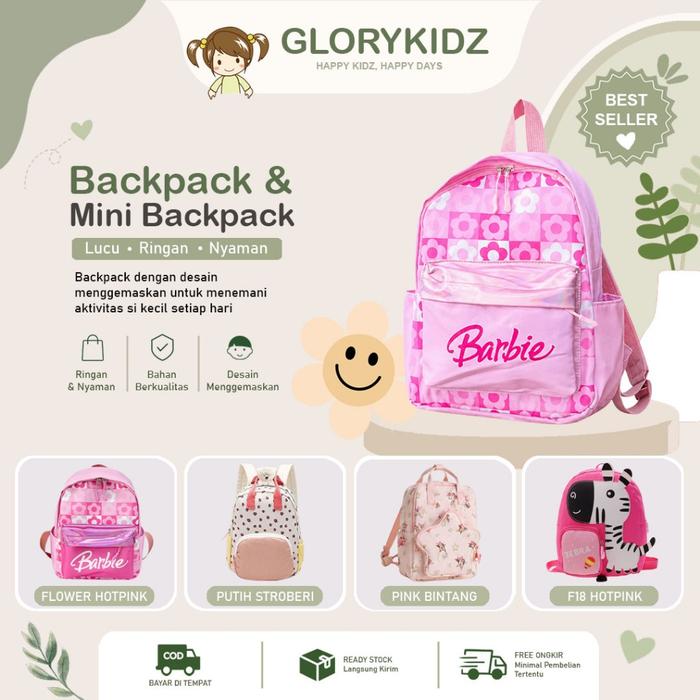 Tas Ping Anak Perempuan Lucu Impor GLORYKIDZ BAB525 Ransel Sekolah Motif Boneka Cantik Kado Murah