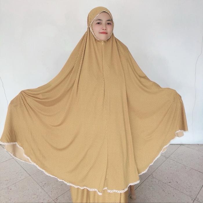 Mukena Rukuh Dewasa Motif Polkadot Renda Free TasbihKecil Zhiadhiaz Collection Lembut Tebal dan Nyam