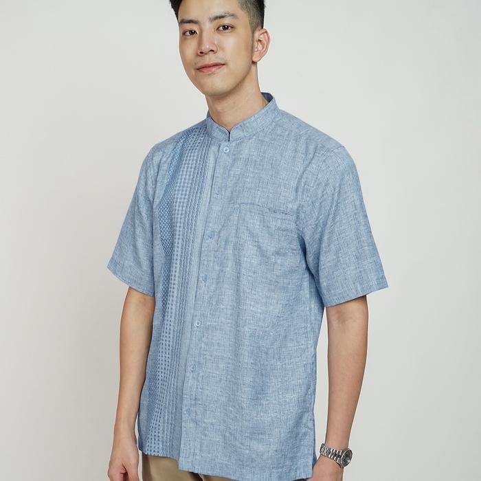 Baju Koko Body Fit Lengan Pendek Blue Biru Langit 2