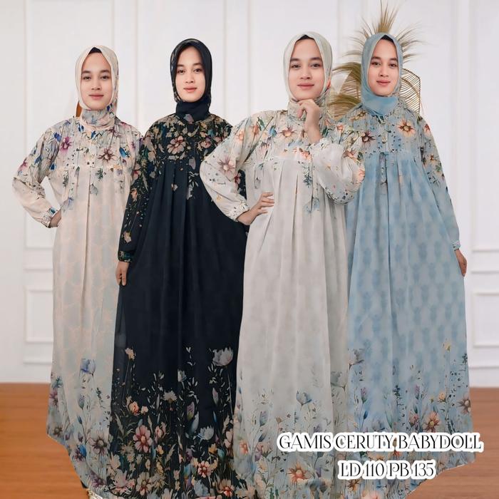 Dress Set Gamis Arifa Fashion Setdung  Ceruty Babydoll Full Puring - Kerudung, Karet Formal Muslim