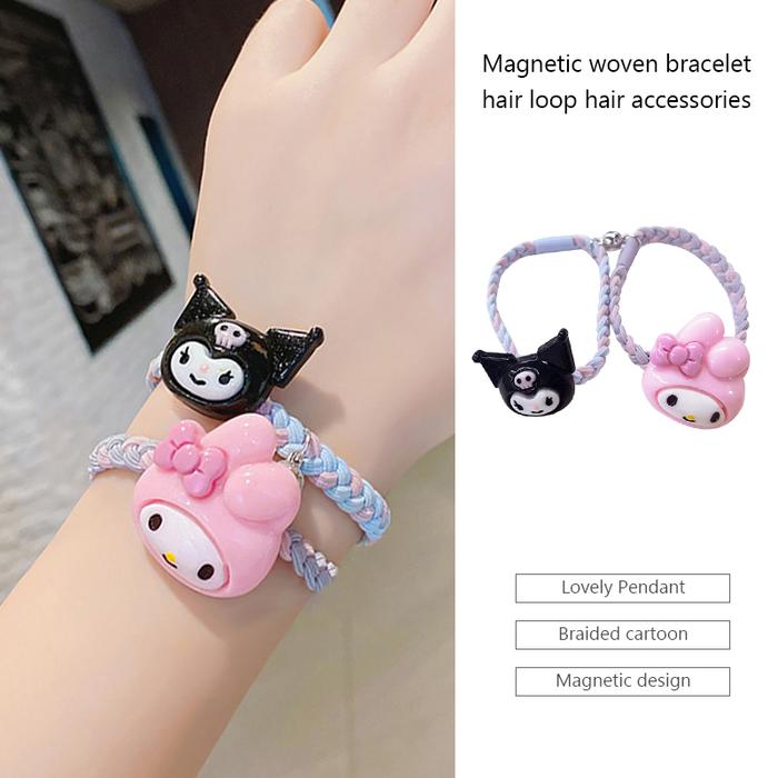 COD✨2 Pcs Sanrio Gelang Couple Magnet Pasangan Motif Cartun - Gelang Kepang Magnet/Melody/Kuromi/Cin