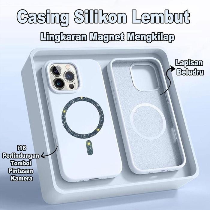 [Lapisan Beludru] Blue Premium Shiny Glitter Magnetic Softcase 15Plus Soft Casing Silicone Case With