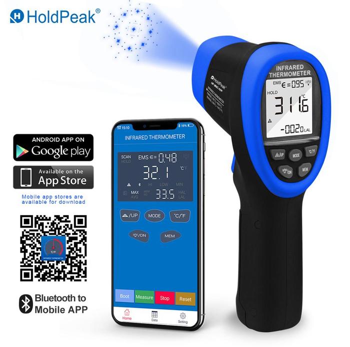 HoldPeak HP-985C-APP IR Infrared Thermometer Handhold -50-800C/-58-1472'F Temperature Meter Gun IR T