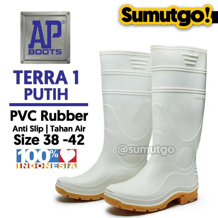 AP Boots Terra 1 Putih Sepatu Karet PVC Boot Hujan Tinggi Anti Air Anti Slip Waterproof / APboots Se