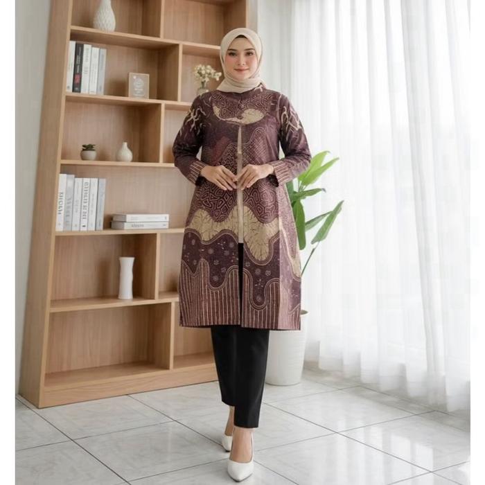 Batik Ungu Wanita Tunik Ungu Taro Couple Modern Set pakaian couple