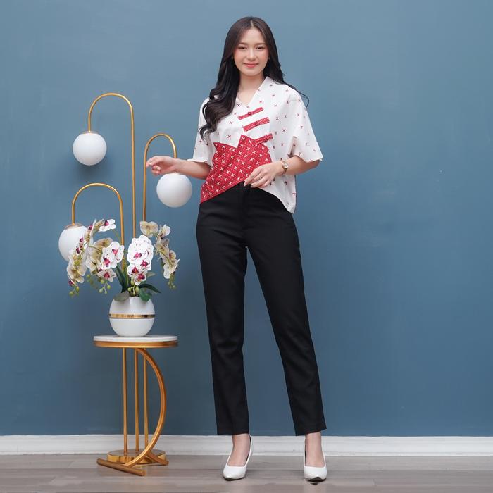ELINA   CROPTOP CHEONGSAM WANITA ATASAN BATIK MERAH PUTIH   FREYA BATIK