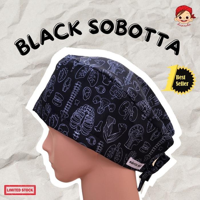 PREMIUM (READY) terjamin Scrub Hat / Topi Bedah / Surgical Cap DS-030 Black Sobotta terlaris