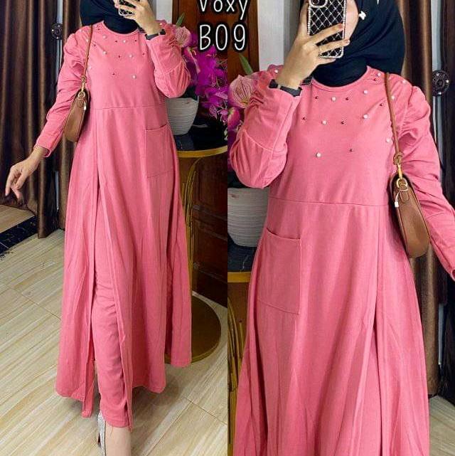 One Set Long Tunik Mutiara Voxy Premium Super Keren
