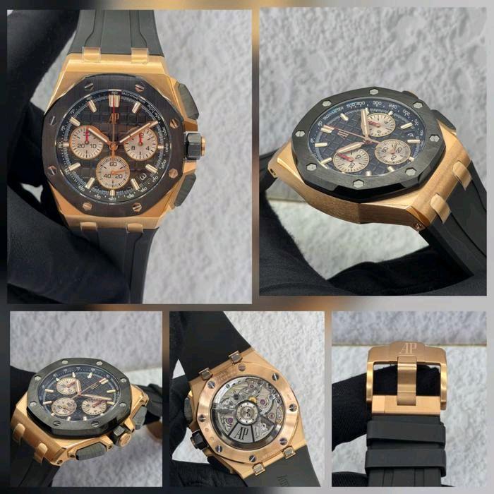 Jam Tangan Pria AP lAudemars Piquet Royal Oak Swiss APS Automatic Movement 43mm Black Dial Rose Gold