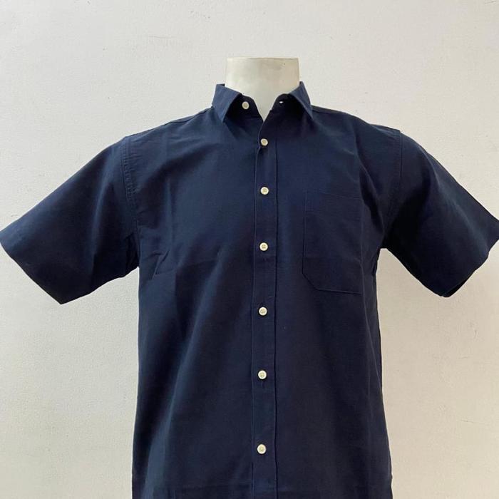 kemeja pendek linen navy S135