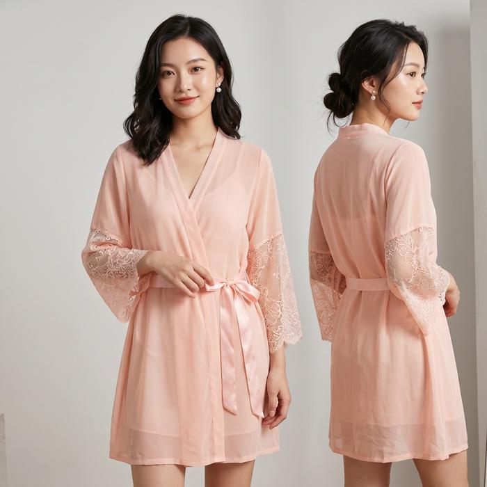 LindaGalz JASMINE Pakaian Tidur Wanita Kimono Set 148 Bahan Chiffon Renda Halus Lingerie Dress CD Be