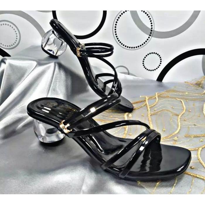 Sandal heels wanita hak kaca bulat 4cm
