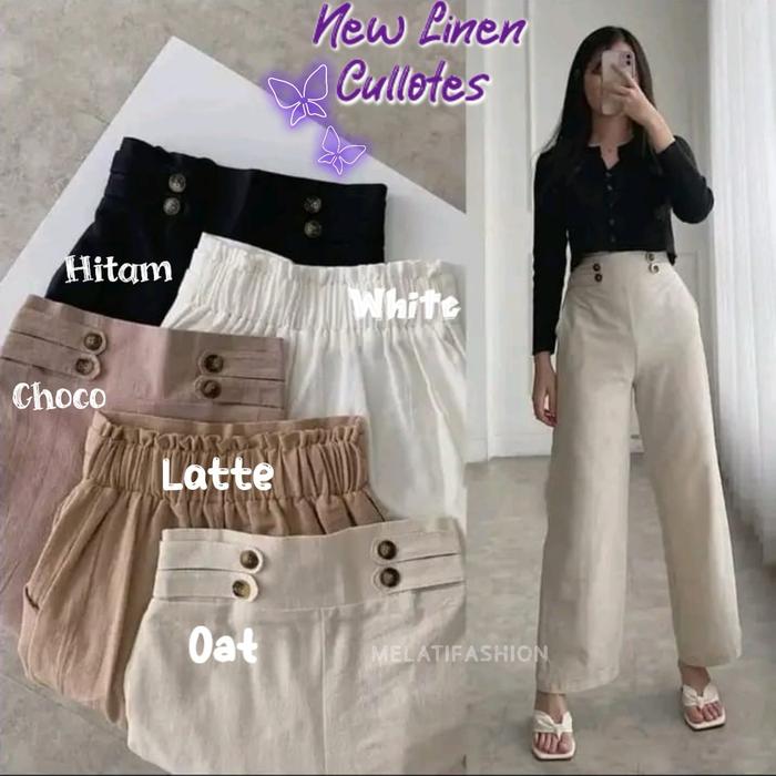Celana Kulot Linen Sandra Premium Highwast variasi Double Button Terbaru