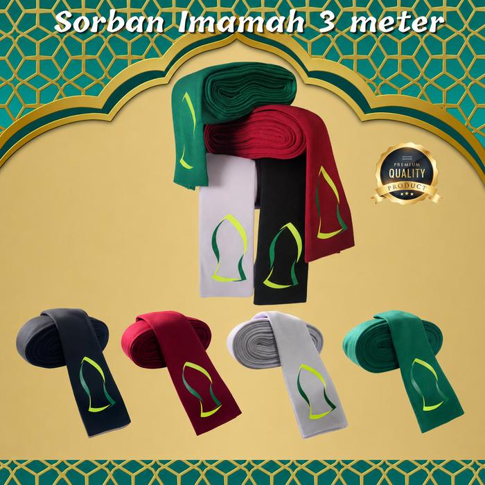 Sorban Imamah Rida Panjang 3 Meter Imamah Habaib Sorban Habib Termurah Hijau Hitam Putih Marun