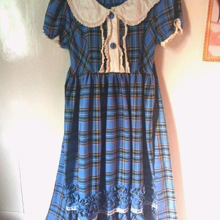 Preloved BODYLINE - Lolita OP Plaid/Tartan dress in blue