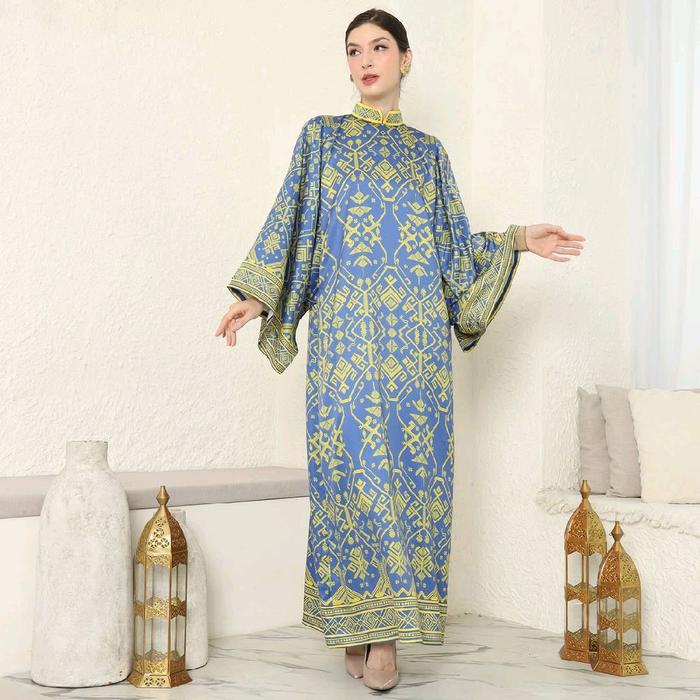 Dress Blue Lime Songket | Kaftan Biru Lime Songket | Kaftan Premium | Kaftan Modern | Kaftan Jumbo |