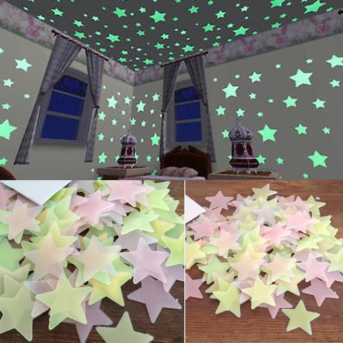 100Pcs Fluorescent Glow in the Dark Stars Wall Stickers for Kids Rooms Decoration Livingroom Baby Be