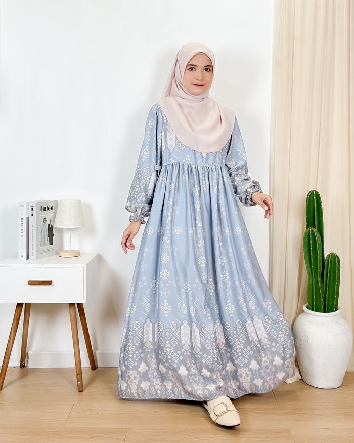 Haura Baju Gamis Wanita Muslim Maxmara Couple Ibu Anak Motif Kain Serat Tebal