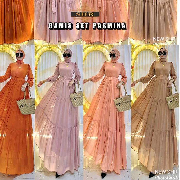 Gamis 3 IN 1 Payet Polos Set Pashmina Ori SHR