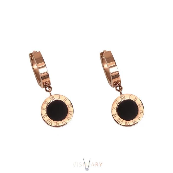 VISIMARY - A32 ANTING TITANIUM PREMIUM WANITA Anting Jepit Bulgari Kombinasi Plat Hitam Rosegold Lap