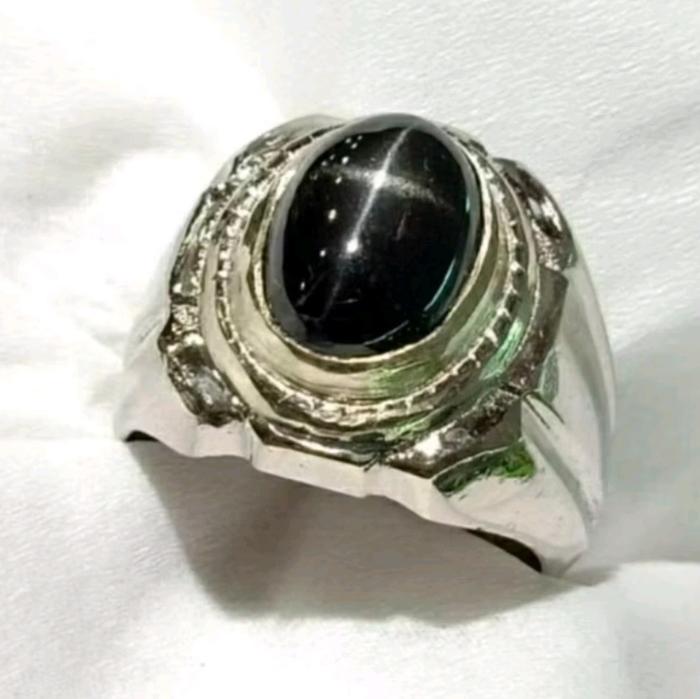 cincin batu nilam star natural ring alpaka - batu permata black star nilam Grad A - Cincin pria wani