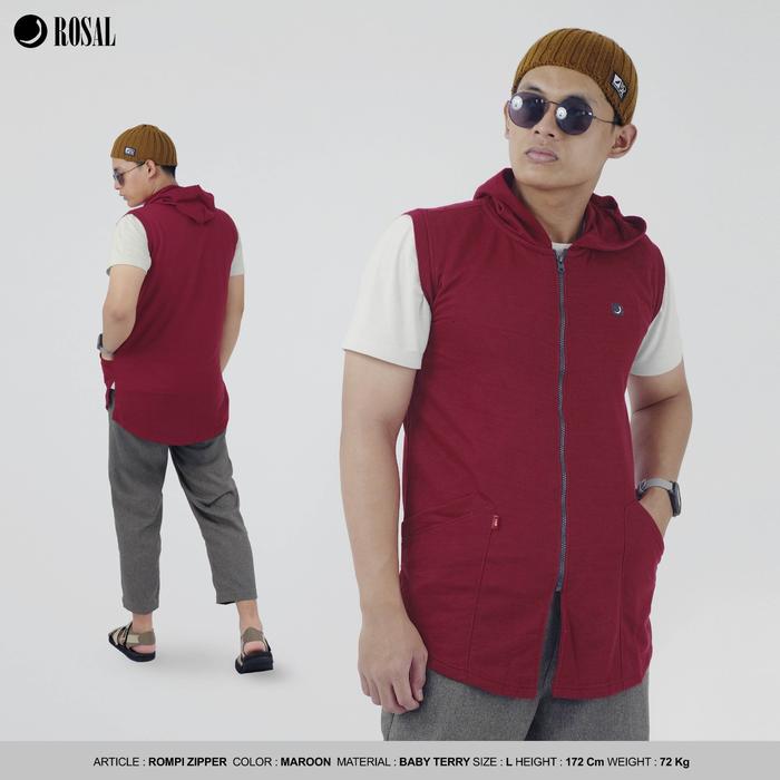 Rompi Zipper ROSAL Maroon - Rompi Sholat Pria Hoodie Bahan Baby Terry Tebal Hangat Praktis Resleting