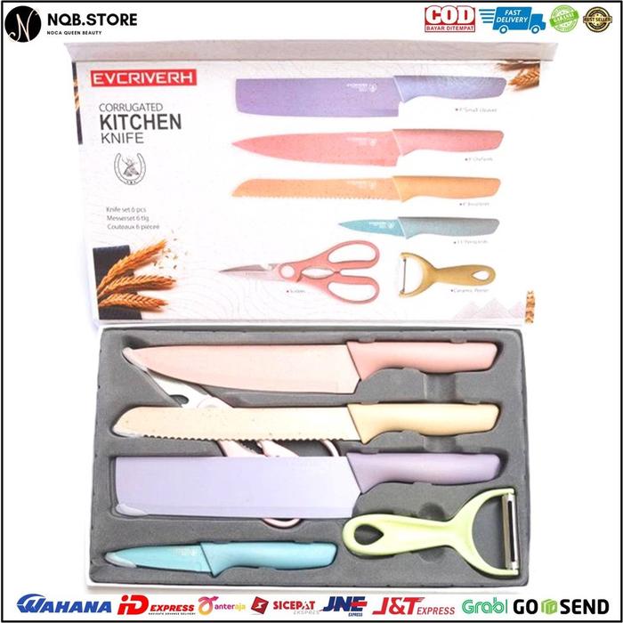 NQB - Pisau Stainless Ceramic Anti Lengket 1 Set isi 6 6in1 Sultan Kitchen Knife everrich evcrierh e