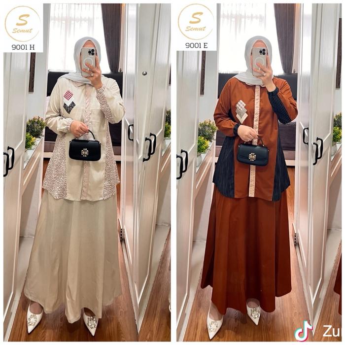 ONESET ROK SEMUT BY SYAINA TERBARU DAN KEKINIAN Katun Polos Linen Panjang Wanita Setelan