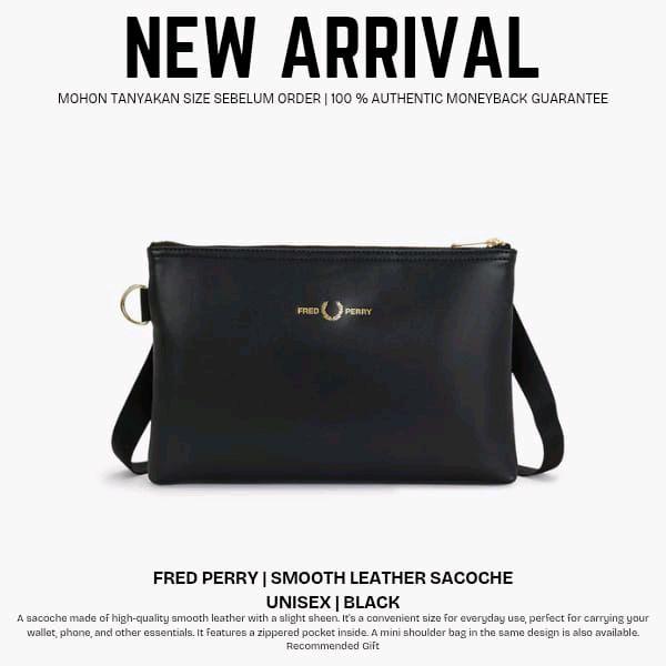 Fred Perry Sacoche Kulit Halus Unisex Hitam - Tas Bahu Mini dengan Kantong Berzip untuk Penggunaan S
