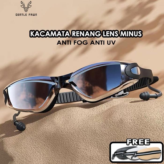 Gentle Fawn Kacamata Renang Lensa HD Minus TR+Silicone Swimming Goggles Dewasa Anti Embun XR 2600 - 