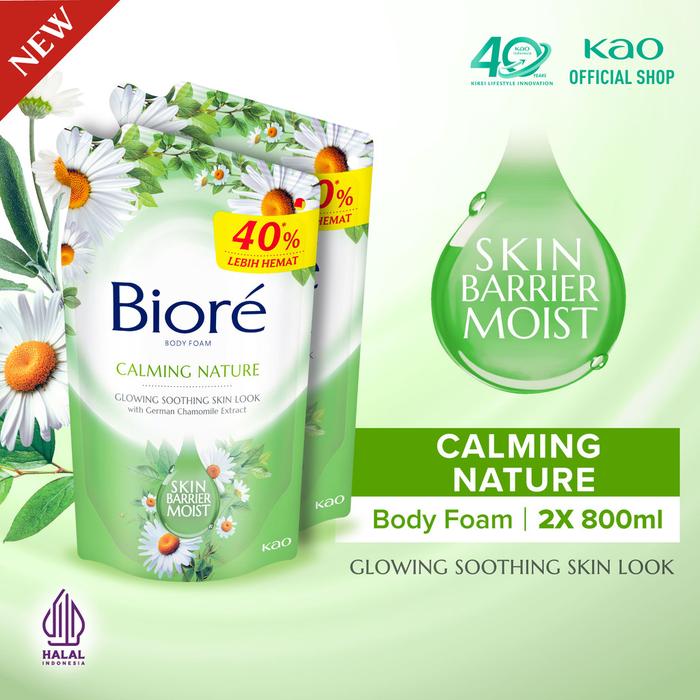 Biore Body Foam Sabun Mandi Cair Calming Nature Pouch 800ml Twinpack